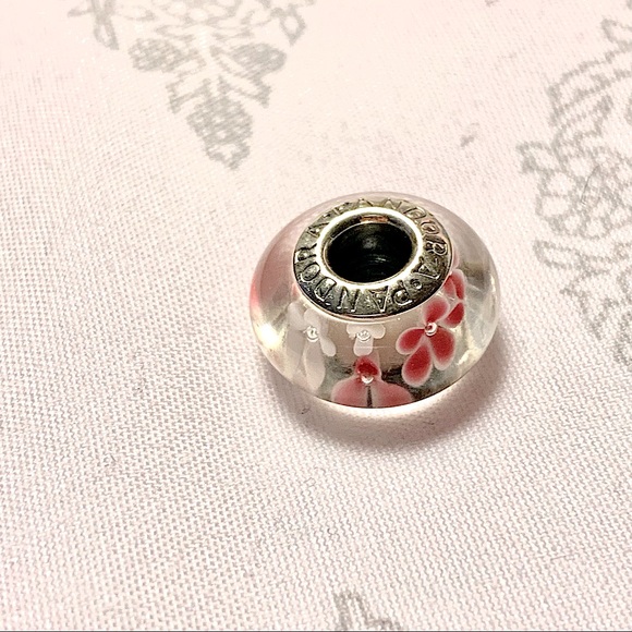 SOLD - PANDORA pink and white flower Murano glass - Picture 3 of 3